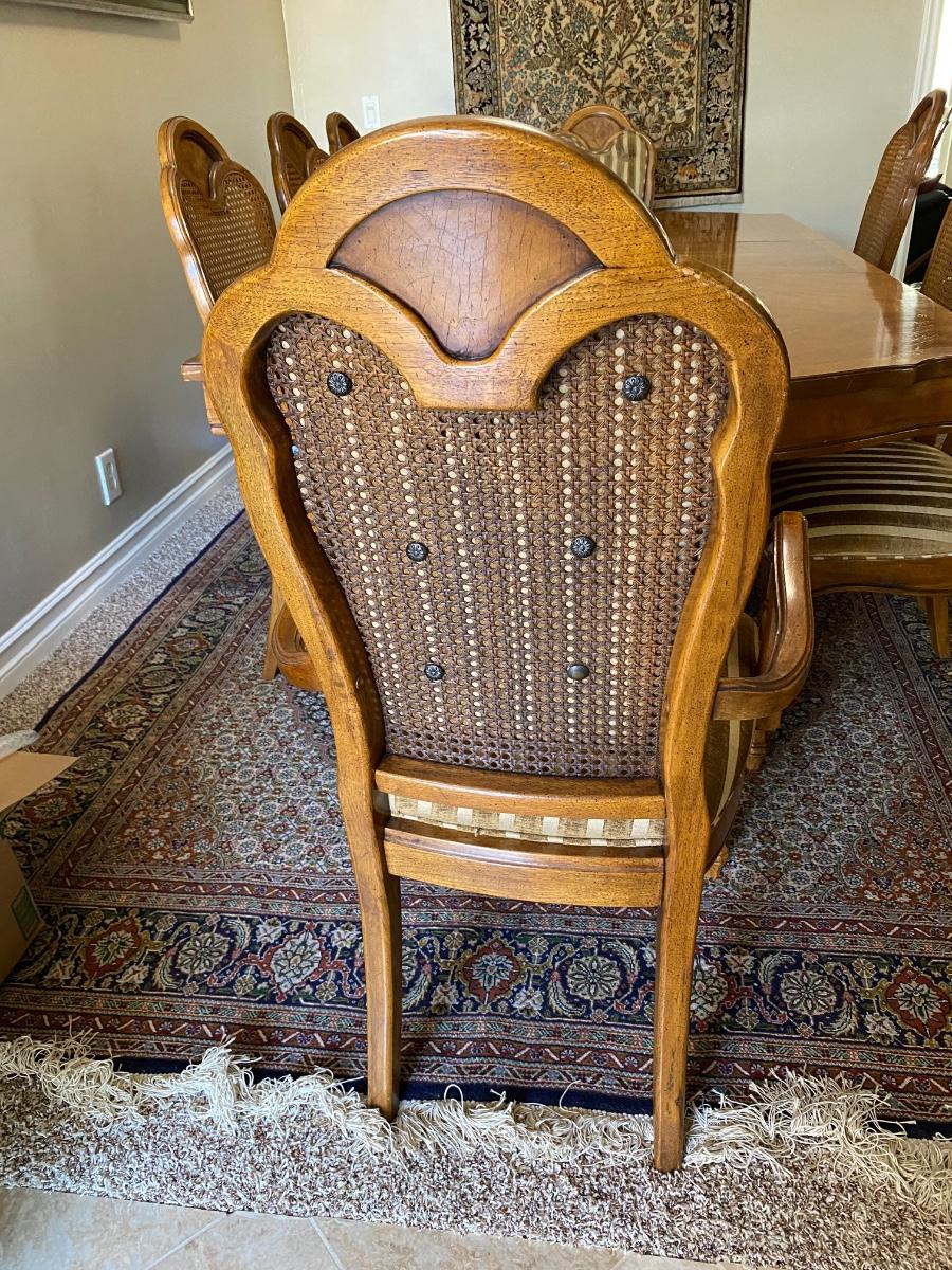 Midcentury Thomasville Formal Dining Room Table Set with 8 Cane Back Chairs