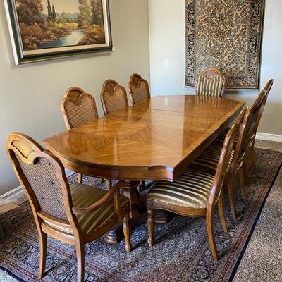 Midcentury Thomasville Formal Dining Room Table Set with 8 Cane Back ...