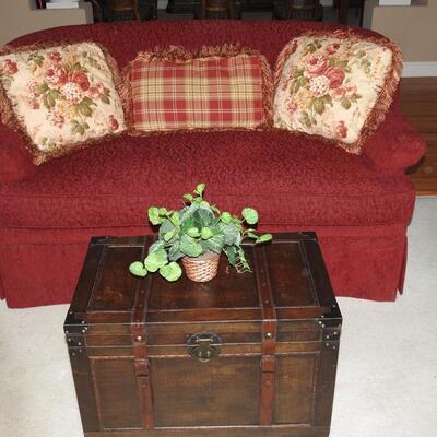 Red sofa loveseat & chest