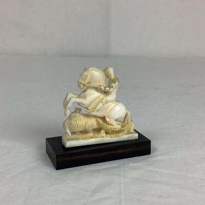 1267 St. George Fighting Dragon & Buddhist Carved Bone Figures