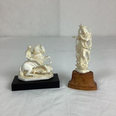 1267 St. George Fighting Dragon & Buddhist Carved Bone Figures