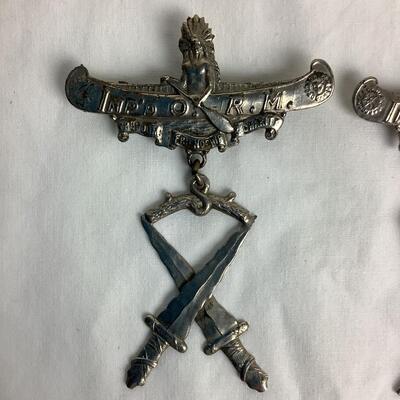 1271 IMP'D. O. R.M. Improved Order of the Red Men Weapons/Canoe Pin Medallions