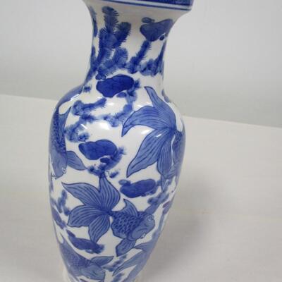 Blue & White Porcelain Koi Vase