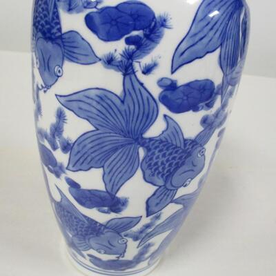 Blue & White Porcelain Koi Vase