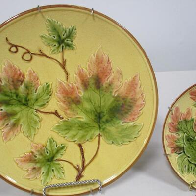 Set Of Grape Leaf Majolica Dessert Plates