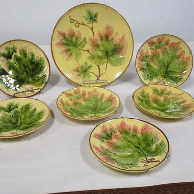 Set Of Grape Leaf Majolica Dessert Plates