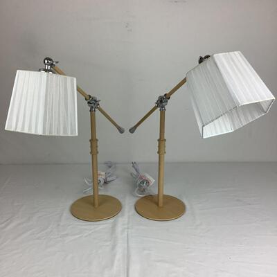 1291 Pair of Adjustable Wood Table Lamps