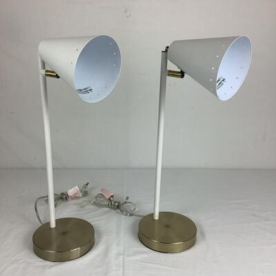 1292 Pair of White/Metal Adjustable Table Lamps