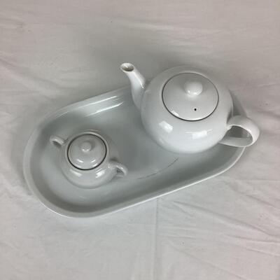 1297 Crown Porcelain Demitasse & White Stoneware Tea Pot/Platter