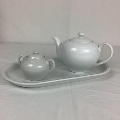 1297 Crown Porcelain Demitasse & White Stoneware Tea Pot/Platter