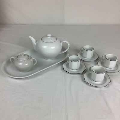 1297 Crown Porcelain Demitasse & White Stoneware Tea Pot/Platter