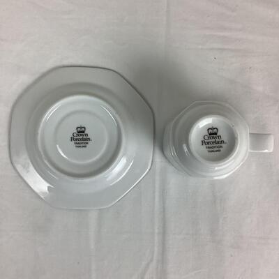 1297 Crown Porcelain Demitasse & White Stoneware Tea Pot/Platter