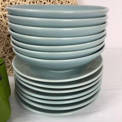 1299 French Plates & Bowls by JARS & Green Cups, Grass Style Placemats