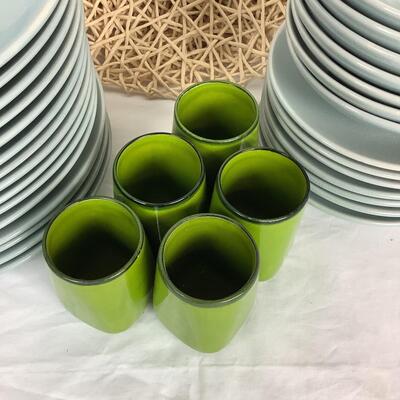 1299 French Plates & Bowls by JARS & Green Cups, Grass Style Placemats