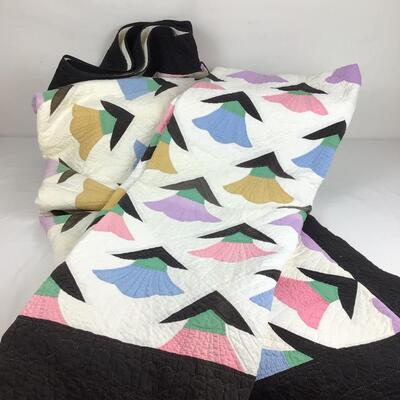 1257 Pair Handmade Floral Twin Quilts