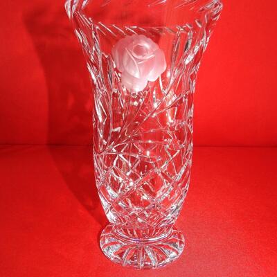 Large Bohemian Etched Crystal Vase