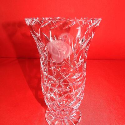 Large Bohemian Etched Crystal Vase