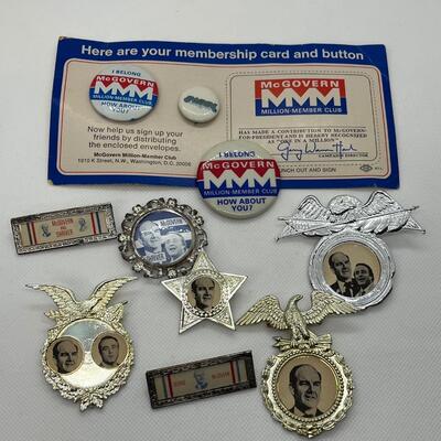 LOT 1: George McGovern Presidential Race 1972 Political Pins, Badges