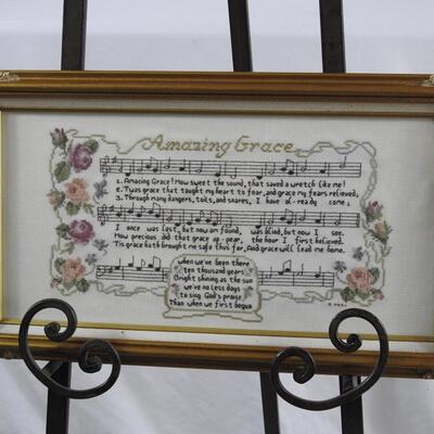 Framed Vintage Cross Stitched Sampler Amazing Grace