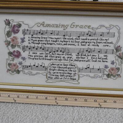 Framed Vintage Cross Stitched Sampler Amazing Grace