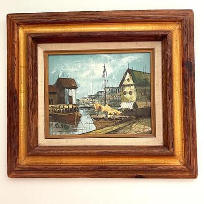 LOT 11  TEXTURED OIL ON BOARD PAINTING WATER FRONT SCENE SIGNED MELTON