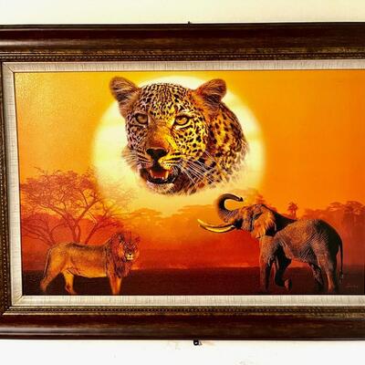LOT 12  BRIGHT DECORATIVE ART WILD ANIMALS AFRICA LION LEOPARD ELEPHANT SAFARI ROOM