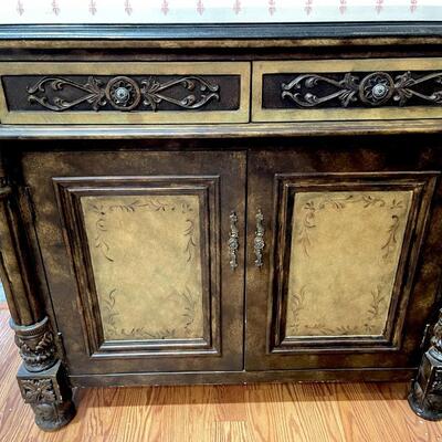 LOT 17  MODERN REPRODUCTION OF ANTIQUE SIDEBOARD FAUX PAINT FINISH BLACK & GOLD GLITTER TOP!
