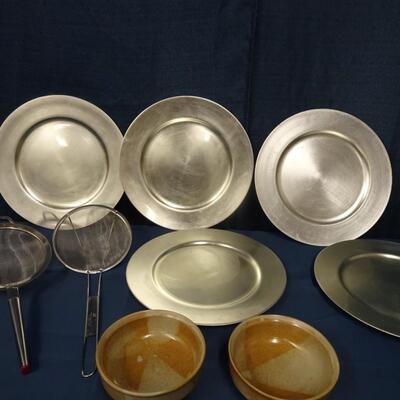 LOT 225. CHARGERS, BOWLS AND STRAINERS