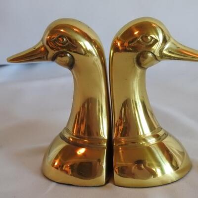 Vintage duck brass bookends