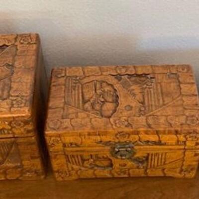 Three Asian Carved Wooden Boxes