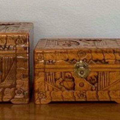 Three Asian Carved Wooden Boxes