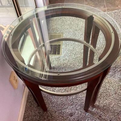 Round Glass Top End Table With Metal Trim