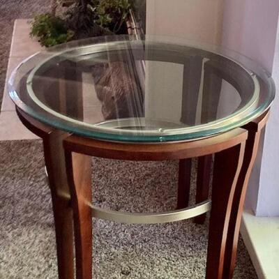 Round Glass Top End Table With Metal Trim