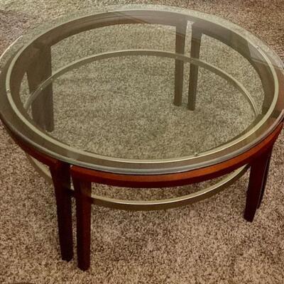 Round Glass Top Coffee Table With Metal Trim