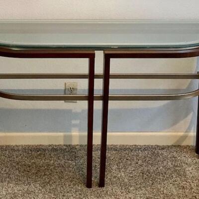 Glass Top Entry Table With Metal Trim