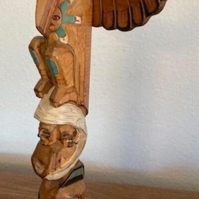 Raven Carved Wooden Totem Pole By Alaska Black Diamond