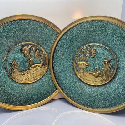 Set of 2 English Blue speckled brass wall plate