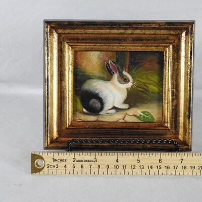 Small framed rabbit oil painting