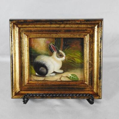 Small framed rabbit oil painting
