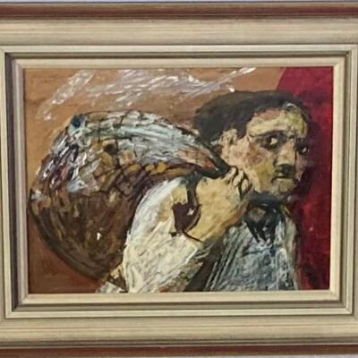 Man With Sack Original Oil Painting By Mexican Artist Cuauhtemoc