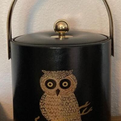 Vintage Couroc Owl Glasses (8), Tray & Ice Bucket