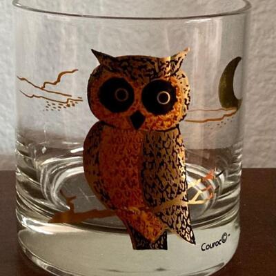 Vintage Couroc Owl Glasses (8), Tray & Ice Bucket