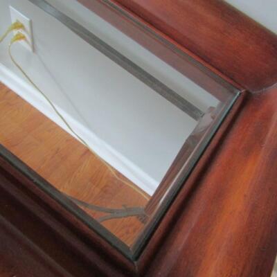 Wood Finish Sofa Table- Picture Frame Style Top with Inlaid Glass
