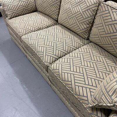 LOT #101. VINTAGE SOFA WITH DOWN PILLOWS
