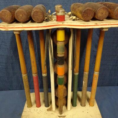 LOT 256. VINTAGE SOUTH BEND CROQUET SET