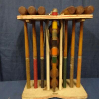 LOT 256. VINTAGE SOUTH BEND CROQUET SET