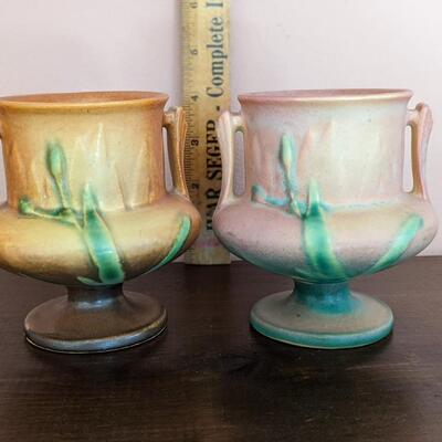 2 Different Shades of Roseville Pottery Vases