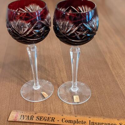 Set of 2 German Nachtmann Traube Cut Crystal Wine Glasses