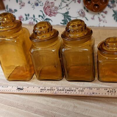 Rare Set of Amber Glass Canisters, Some Chips in Lids