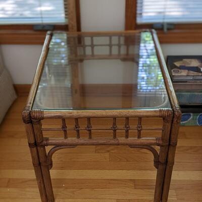 Bamboo, Glass Top End Table